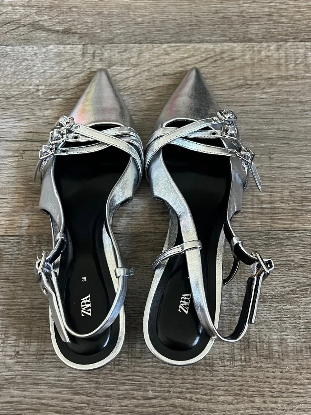 Zara Strappy Kitten Heels in Silver